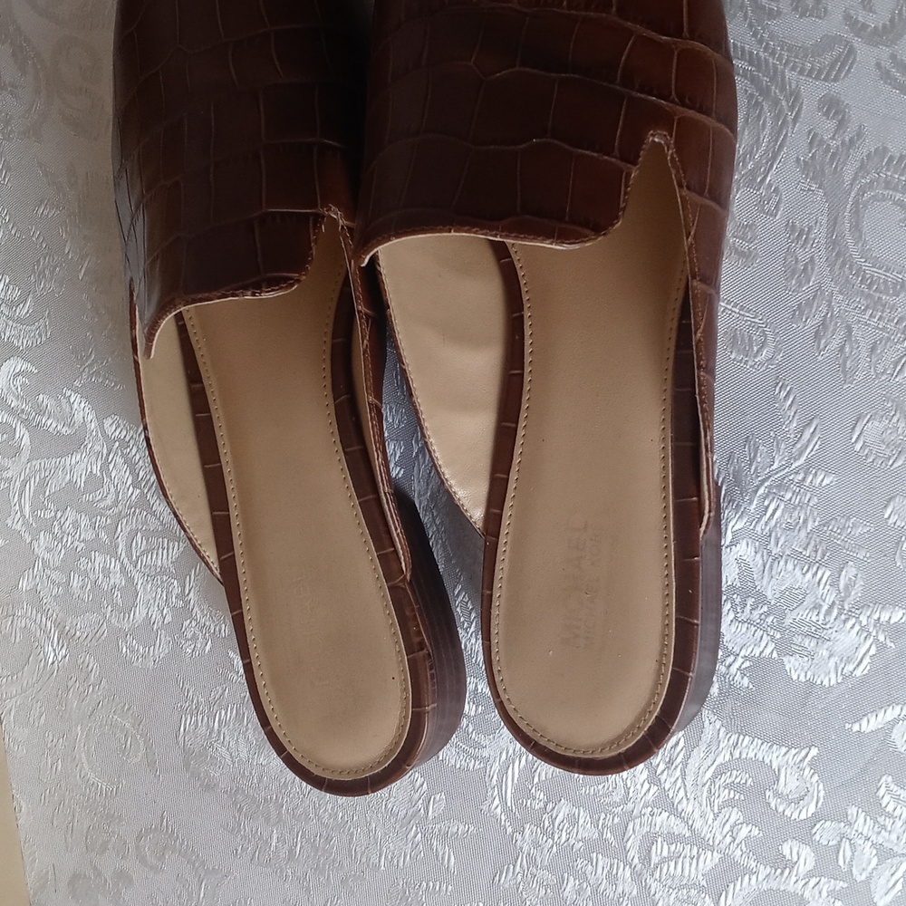 Michael Kors Brown Croc-Embossed Leather Mules - Picture 3 of 8